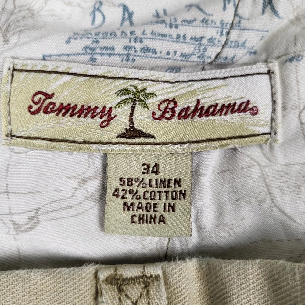 Tommy Bahama Chino Pants Mens 34 Khaki Good Linen Cotton Relaxed Straight Leg